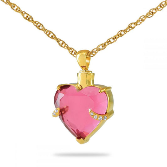 Pink Crystal Heart Solid Gold Keepsake