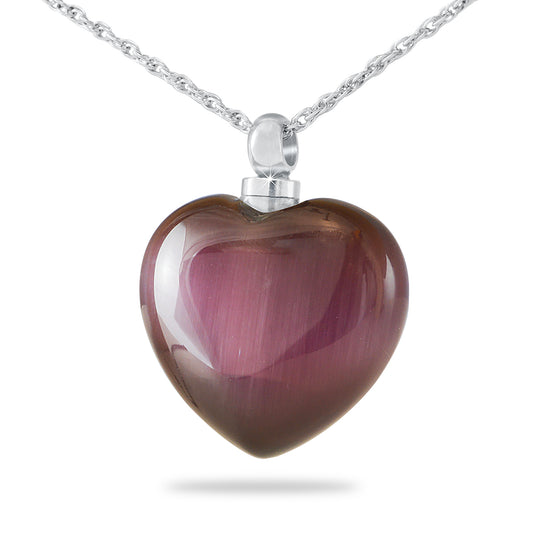 Purple Glass Heart Necklace Keepsake